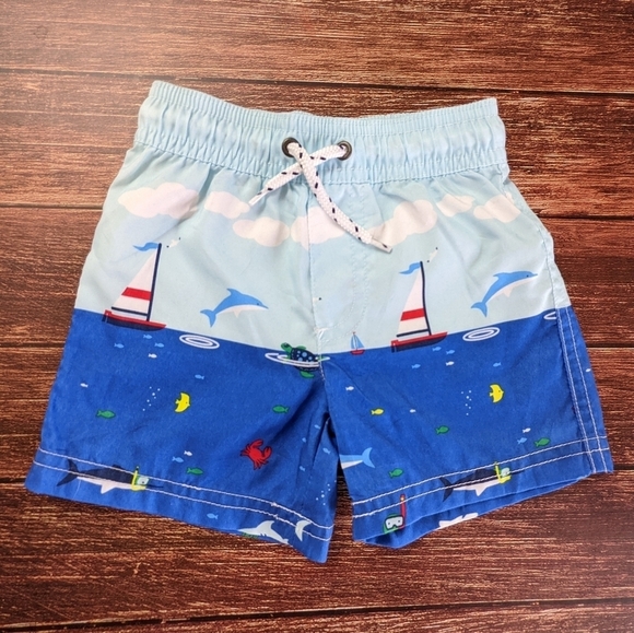 Beach Sailboat Dolphin Swim Suit Trunks Ocean Lake Theme - Picture 1 of 3